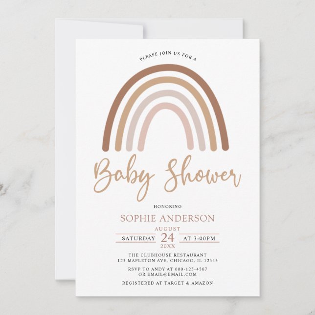 Pastel Muted Tones Boho Rainbow Baby Shower Einladung (Vorderseite)