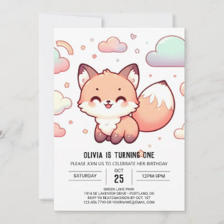 Pastel Mythical Fox 1. Geburtstag Einladung