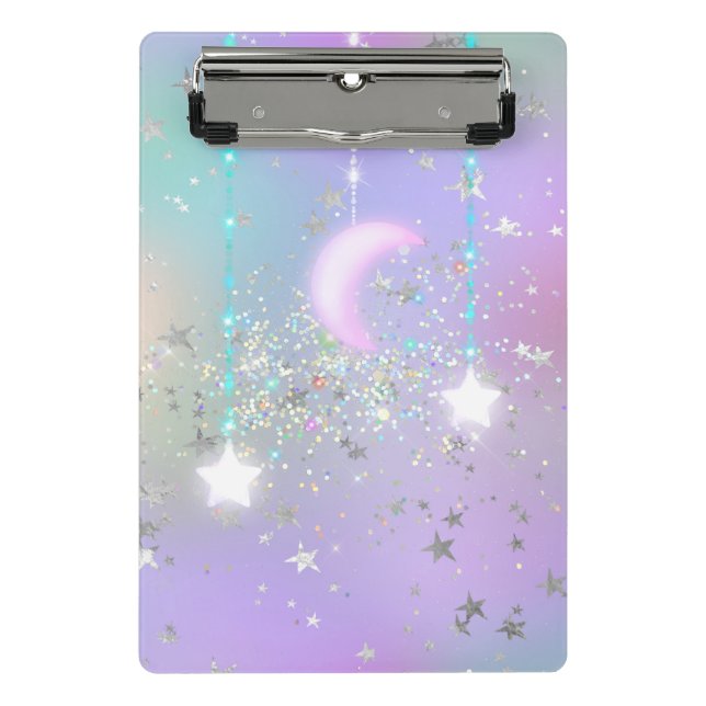 Pastel Nachthimmel leuchtender Mond Star Glitzer n Mini Klemmbrett (Vorderseite)