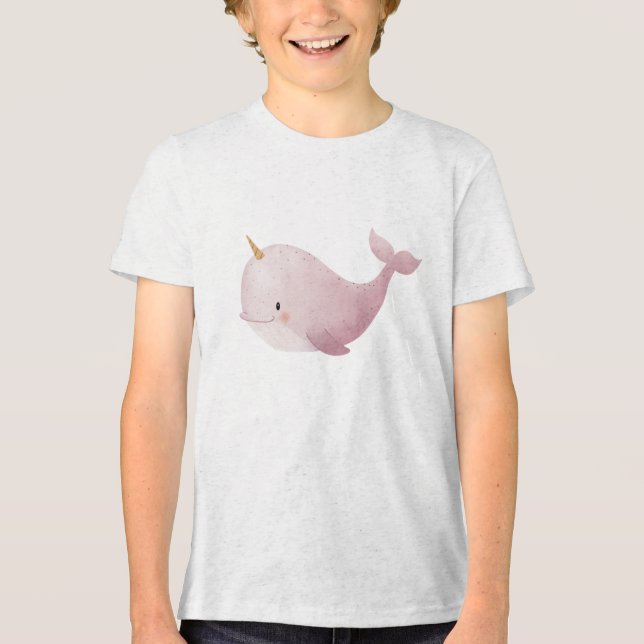Pastel Narwhal Watercolor Illustration Tri-Blend Shirt (Vorderseite)