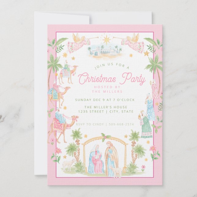 Pastel Nativity Christmas Party Einladung (Vorderseite)
