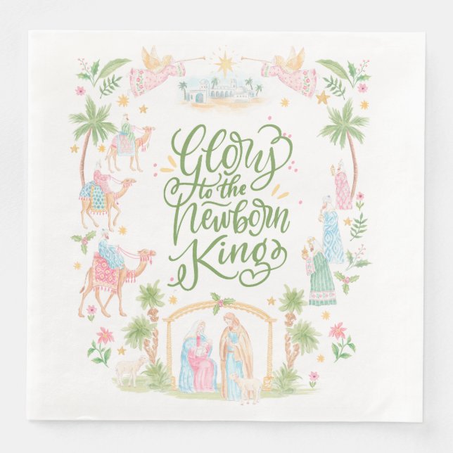 Pastel Nativity | Glory to the Newborn King Serviette (Vorderseite)