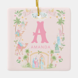 Pastel Nativity Monogram Keramikornament
