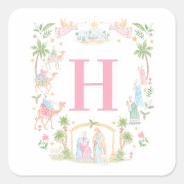 Pastel Nativity Monogram Quadratischer Aufkleber