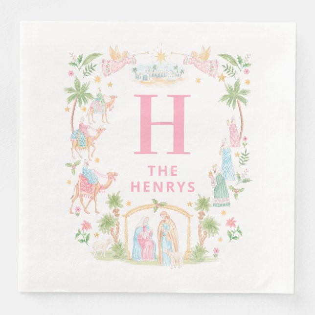 Pastel Nativity Monogram Serviette (Vorderseite)