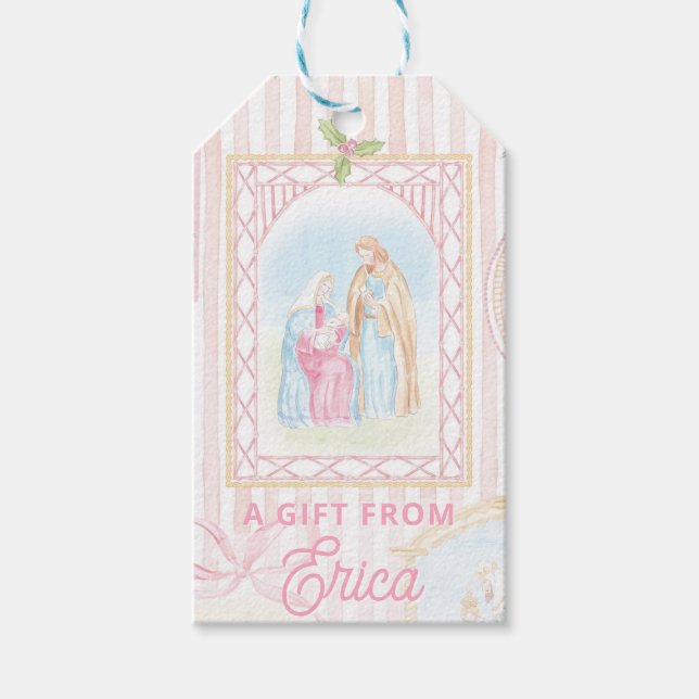 Pastel Nativity | Scenes Striped Geschenkanhänger (Vorderseite)