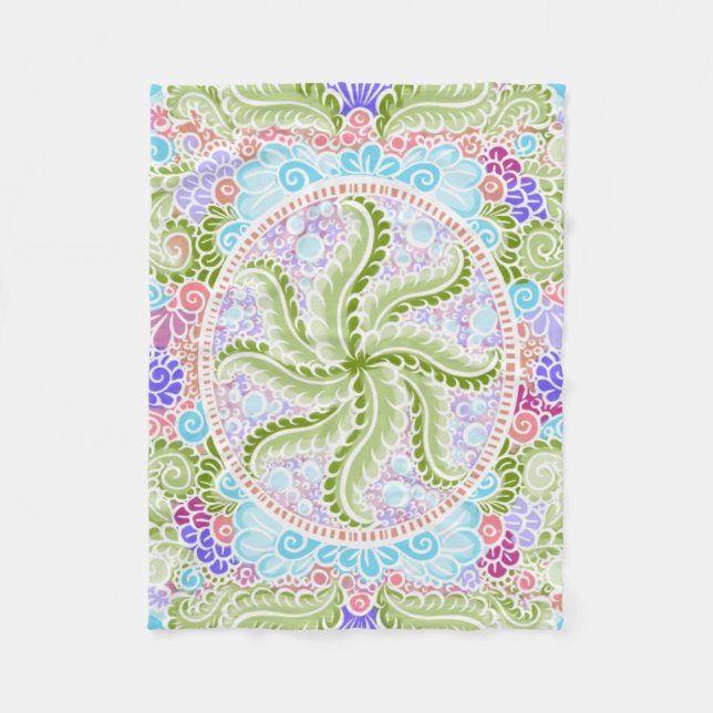 Pastel Nature Mandala Art Fleecedecke (Vorderseite)