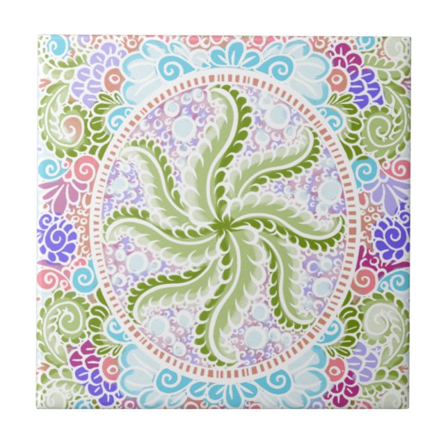 Pastel Nature Mandala Art Fliese (Vorderseite)