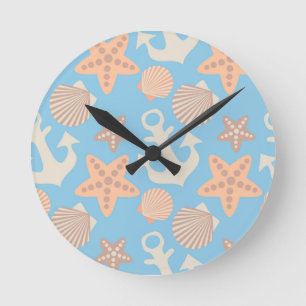Pastel Nautical Pattern Runde Wanduhr