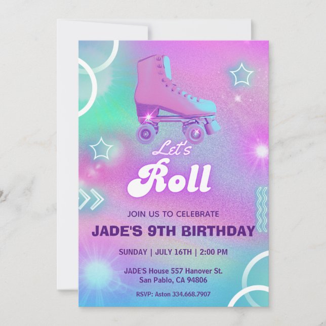 Pastel Neon Roller Skaten Birthday Party Einladung (Vorderseite)