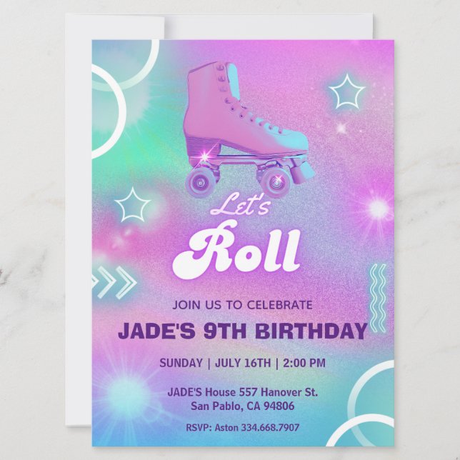 Pastel Neon Roller Skaten Birthday Party Einladung (Vorderseite)