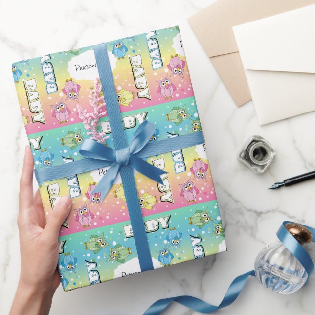 Pastel Niedlich Baby Polka Dot 🦉 Owls Geschenkpapier (Schenken)