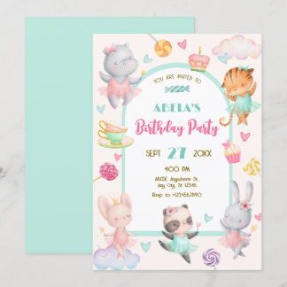 Pastel niedlich Ballerina Geburtstag Einladung