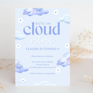 Pastel Niedlich Cloud Nine Girls and Boys 9. Gebur Einladung