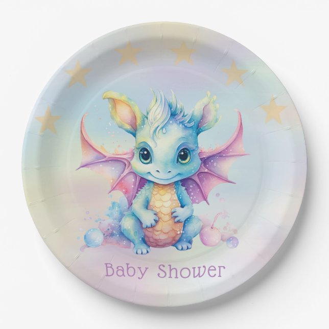 Pastel Niedlich Dragon Girl Babydusche Pappteller