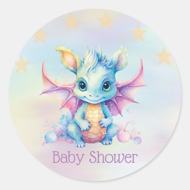 Pastel Niedlich Dragon Girl Babydusche Runder Aufkleber (Vorderseite)
