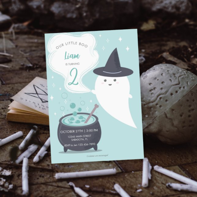 Pastel Niedlich Hexe Ghost Halloween Geburtstag Einladung (Von Creator hochgeladen)