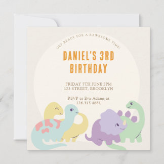 Pastel Niedlich Illustrierter Dinosaur-Kindergebur Einladung
