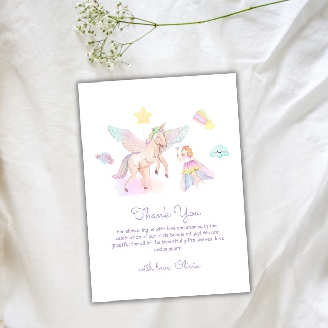 Pastel Niedlich Princess Unicorn Kinderdusche Dankeskarte (Pastel Cute Princess Unicorn Baby Shower Thank You Card)