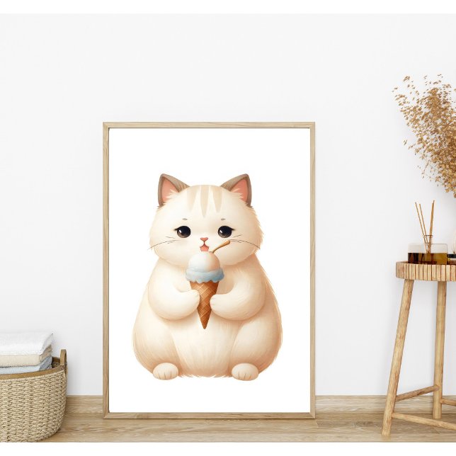 Pastel Niedlich Round Kitten mit Eiscreme Poster (Von Creator hochgeladen)