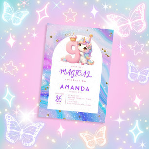 Pastel Niedlich Unicorn Girl 9. Geburtstag Einladu Einladung