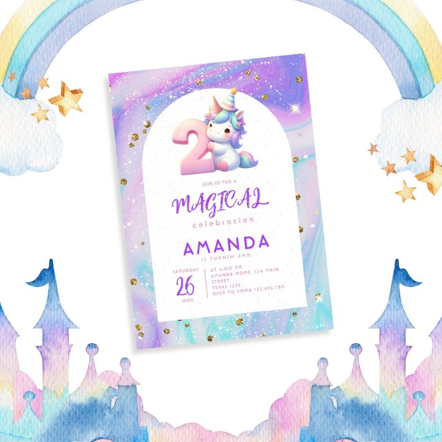 Pastel Niedlich Unicorn Girl Einladung (Von Creator hochgeladen)
