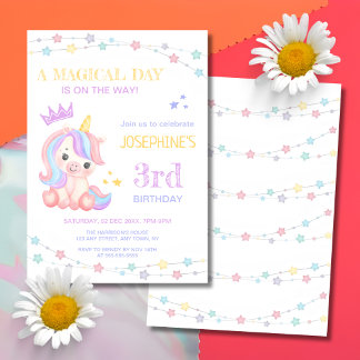 Pastel Niedlich Unicorum Magischer Tag Geburtstag Einladung