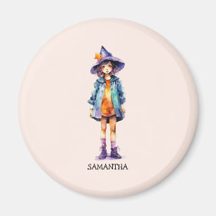 Pastel Niedlich Witch Girl Halloween Ästhetik Magnet