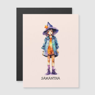 Pastel Niedlich Witch Girl Halloween Ästhetik Magnetkarte