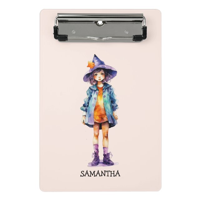 Pastel Niedlich Witch Girl Halloween Ästhetik Mini Klemmbrett (Vorderseite)