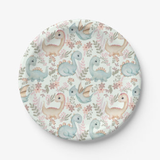 Pastel niedliche Dinosaurier Pappteller