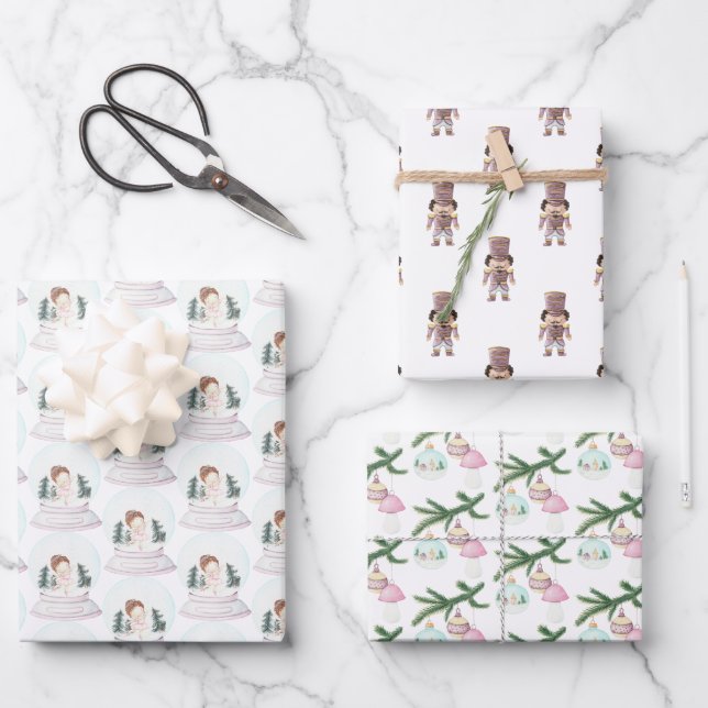 Pastel Nutcracker Ballerina Weihnachten Geschenkpapier Set (Vorderseite)