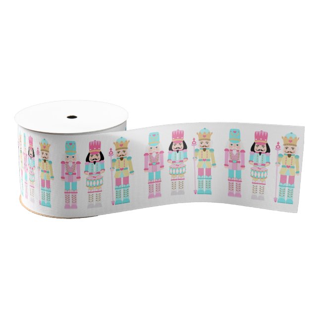 Pastel Nutcracker Ballet Soldiers Pink Christmas Ripsband (Spule)