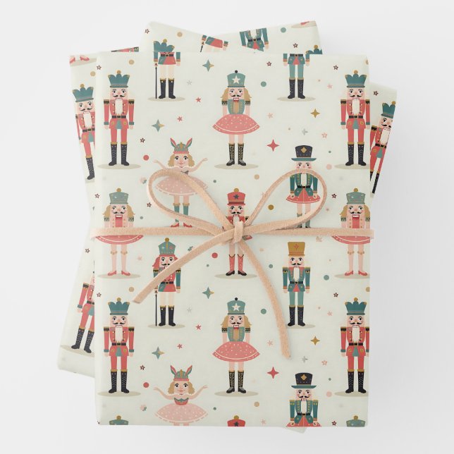 Pastel Nutcrackers und Ballerinas Geschenkpapier Set (Beispiel)