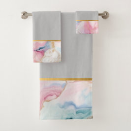 PASTEL OCEAN MARBLE GOLD GRAU BADEZIMMER TOWEL SET