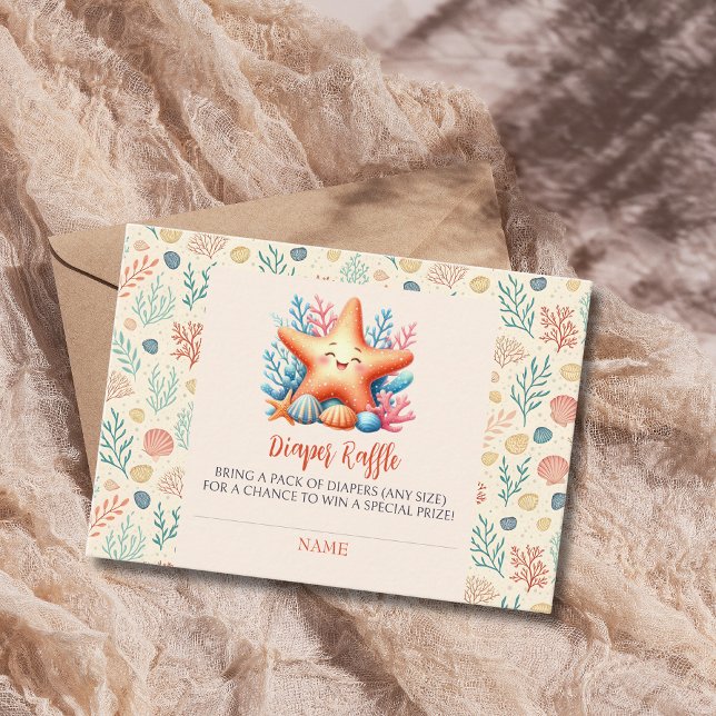 Pastel Ocean Starfish Baby Shower Diaper Raffle Begleitkarte (Von Creator hochgeladen)