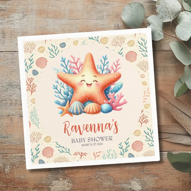 Pastel Ocean Starfish Personalized Baby Shower Serviette (Von Creator hochgeladen)