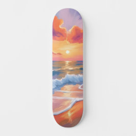 Pastel Ocean Sunset | Farbenfrohe Strandmalerei Skateboard