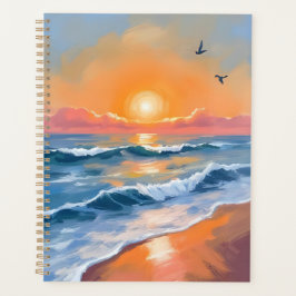 Pastel Ocean Sunset Watercolor Beach Painting Planer