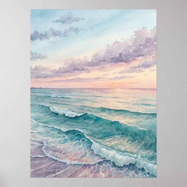 Pastel Ocean Waves Sunset Poster (Vorne)