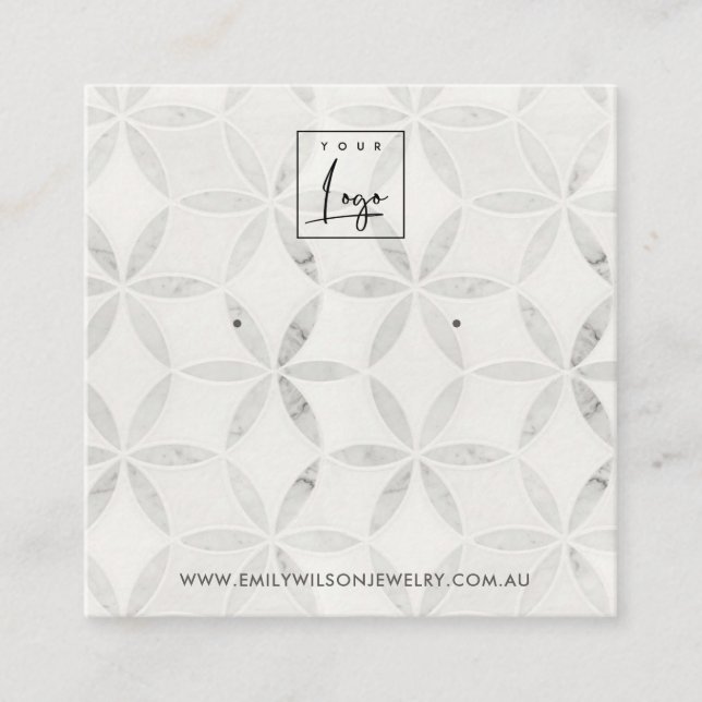 PASTEL OFF WHITE FLORAL STUD EARRING DISPLAY CARD QUADRATISCHE VISITENKARTE (Vorderseite)