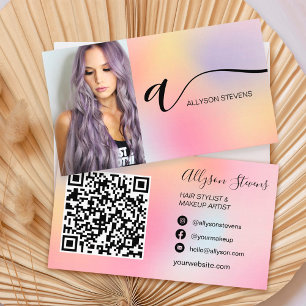 Pastel ombre haarmakeup Foto Initial qr Code Visitenkarte
