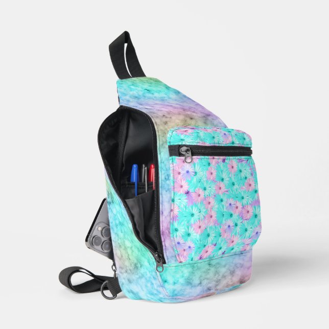 PASTEL OMBRE PINK UND BLAUE DAISY BLUME CROSSBODY BAG (Offen)