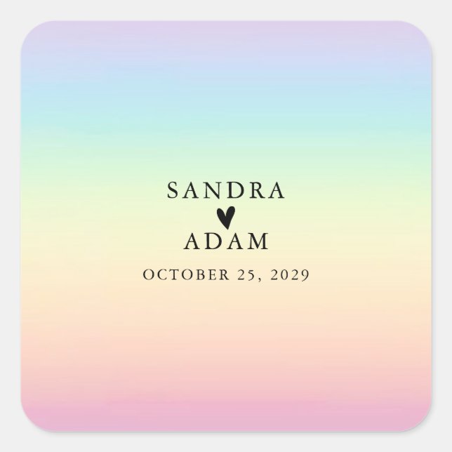 Pastel Ombre Rainbow Colors Gastgeschenk Hochzeit Quadratischer Aufkleber (Vorderseite)