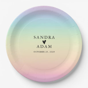 Pastel Ombre Rainbow Colors Wedding Pappteller