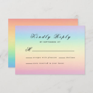 Pastel Ombre Rainbow Colors Wedding RSVP Card