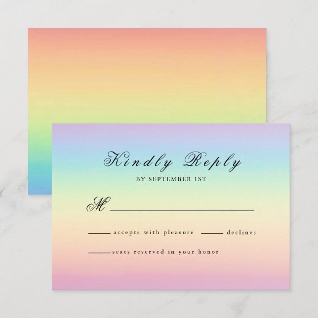 Pastel Ombre Rainbow Colors Wedding RSVP Card Karte (Vorne/Hinten)