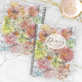 Pastel Ombre Wasserfarbe und farbige Blumendoodles Notizbuch