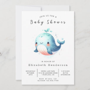 Pastel Online Whale Baby Dusche Einladung