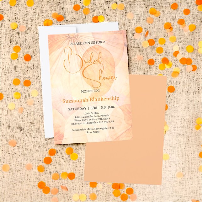 Pastel Orange Abstrakt Background Brautparty Einladung (front and back view of bridal shower invitation design)